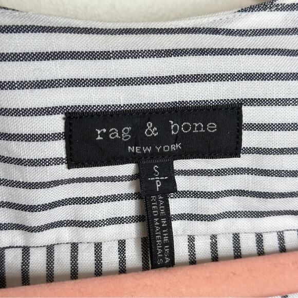 RAG & BONE Prescott Linen Tie Front Blouse Stripe Black White {PP8} - Picture 4 of 5